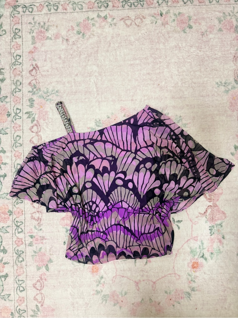 Inc international Concepts Purple One-Shoulder butterfly diamond top